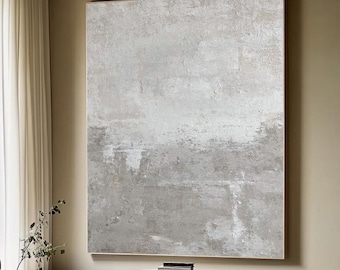 Arte minimalista em bege e cinza, arte abstrata em cinza, arte moderna, arte de parede com textura cinza, pintura cinza, arte em bege e branco, arte 100% feita à mão, arte vintage