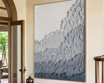 arte abstrata azul e branca, arte de parede texturizada azul e branca, decoração de parede azul, arte em gradiente azul, arte 3D, arte minimalista, arte de ondas do mar