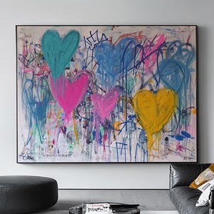 Large Love Heart Graffiti Art: Abstract Painting on Canvas