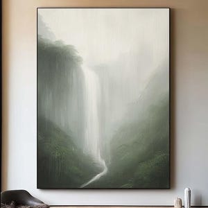 Large waterfall abstract art, waterfall art, handmade art, landscape painting room decoration, waterfall simple art, waterfall landscape