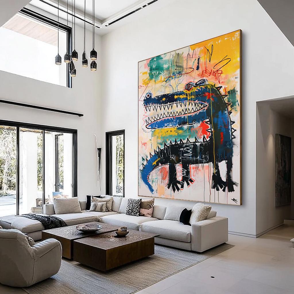 Pop art, crocodile graffiti art, Basquiat art, animal abstract art, street graffiti art, large graffiti art, vintage handmade art,modern art