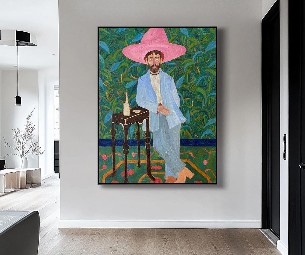 カラヤン肖像画（アクリル画）【オリジナル作品】 抽象的な男性の肖像画、キャンバスに描かれたカラフルなアクリル画