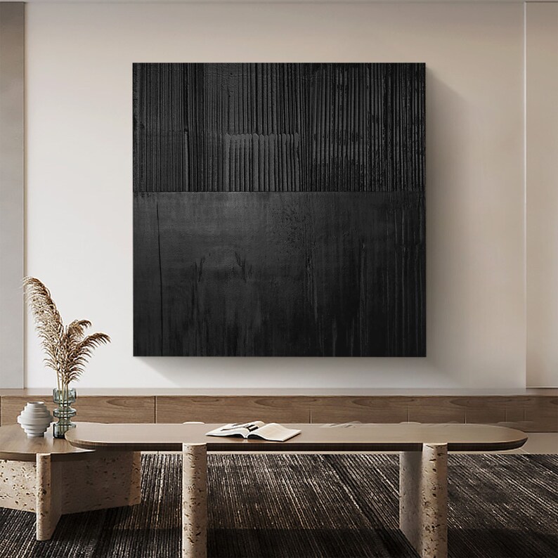 Black Textured Wall Art Black Abstract Art Large Black Etsy