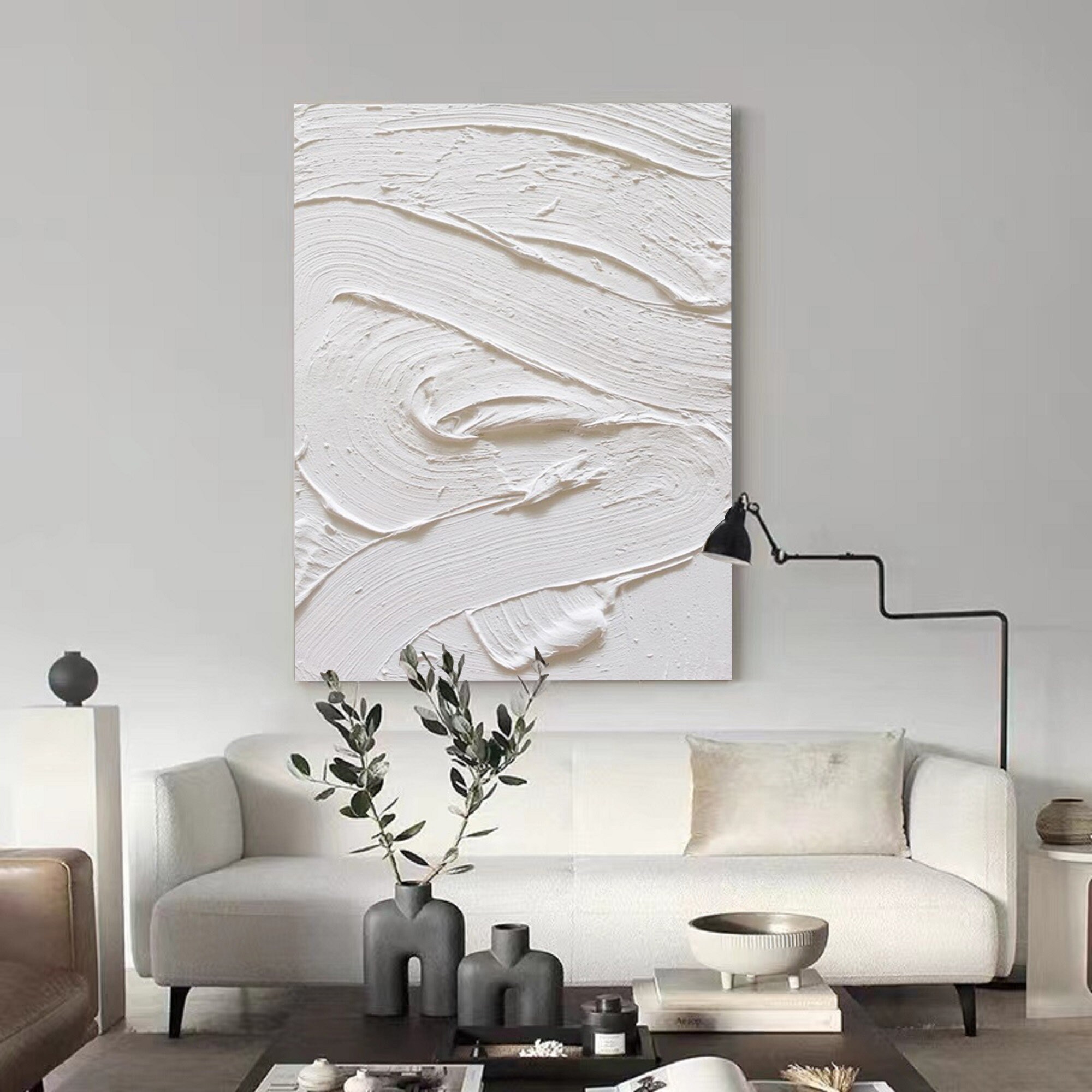 Arte de pared minimalista AVALANCHE grande / Arte de yeso / Arte de pared  texturizado blanco mate / Arte de masilla / Pintura abstracta de estructura  / Arte de pared 3D -  España