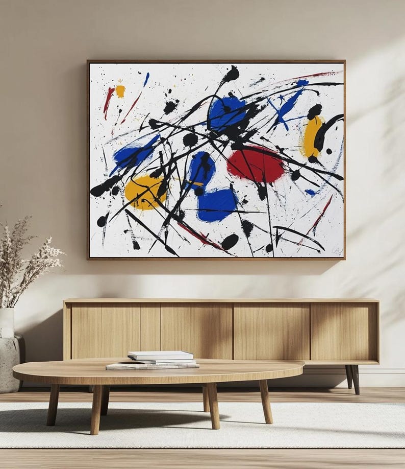 Composition With Red, Yellow, Blue, and Black splatter Paintingcolorful