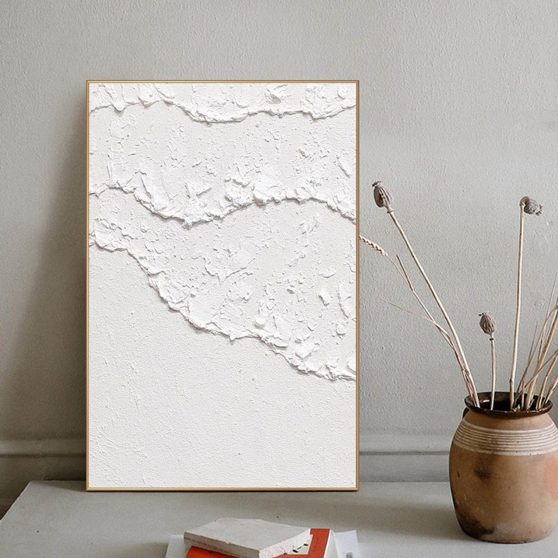 White Waves Abstract Painting White Wall Art White 3D Textured Art