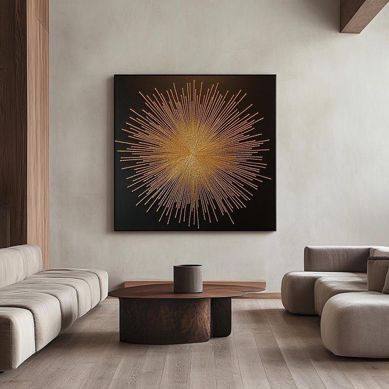 Black Gold Abstract Wall Painting Black Gold Sun Canvas Painting Black