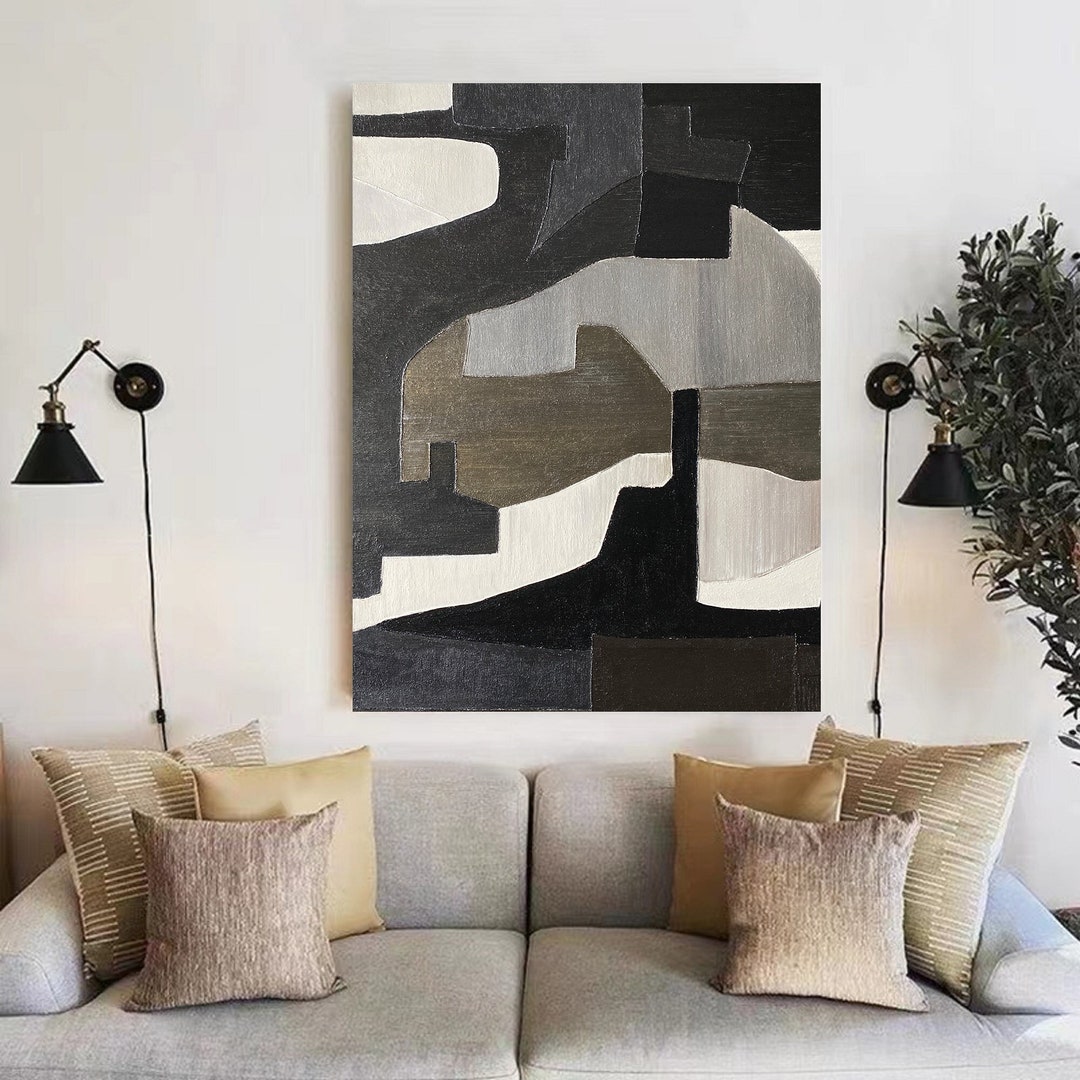 Wabi Sabi Wall Art Black Brown Abstract Painting Black Minimalist Wall ...
