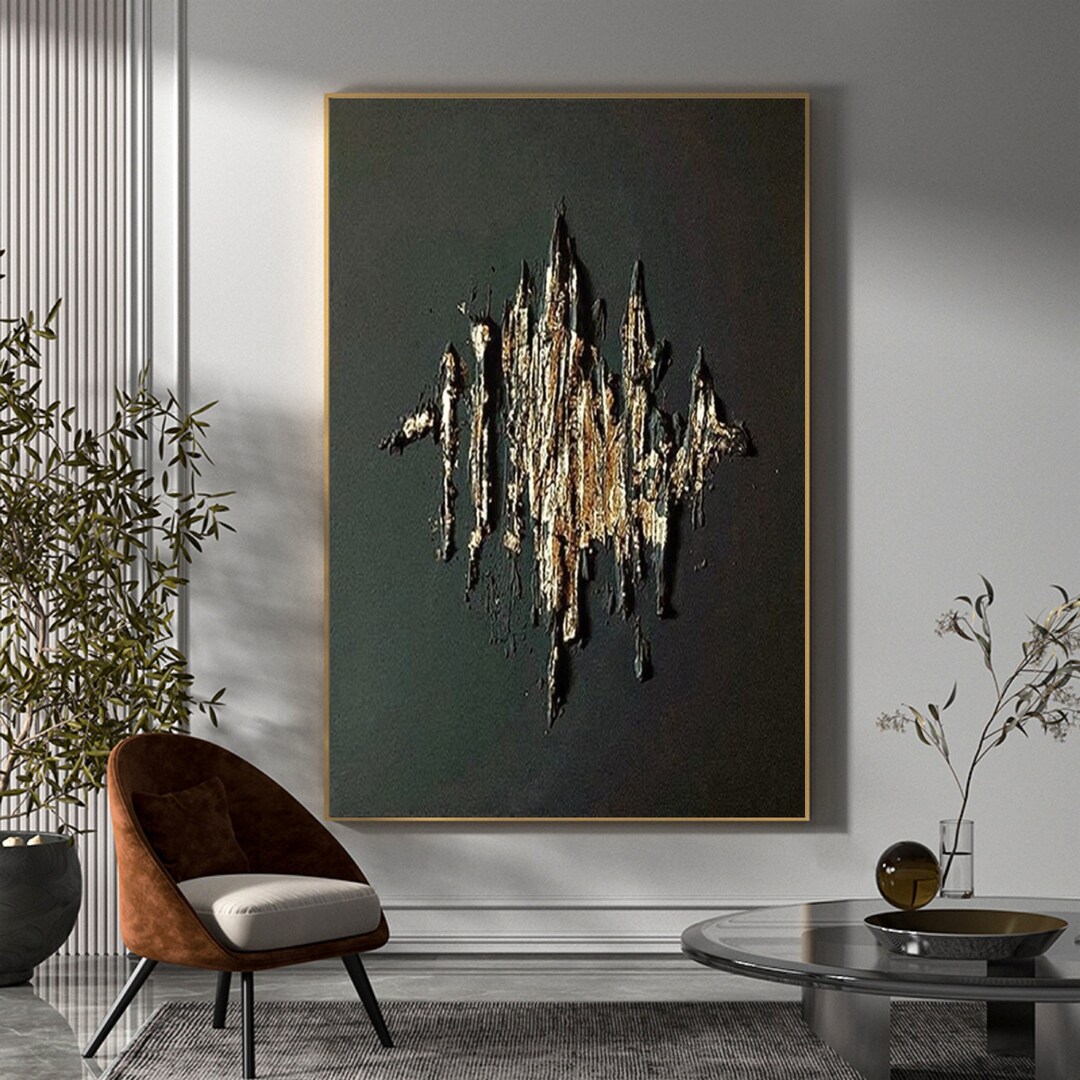 Large Black Abstract Painting Black and Gold Wall Art Gold Artwork