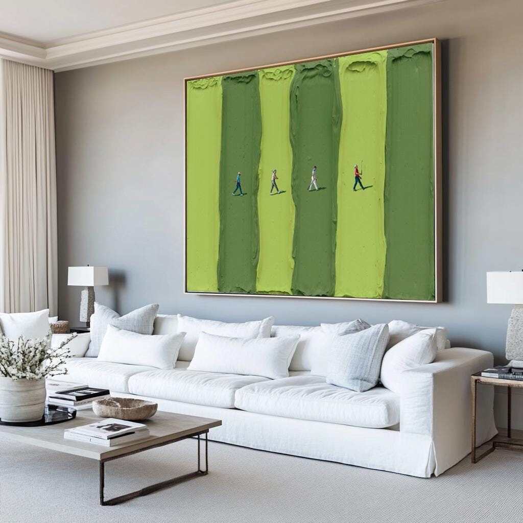 Large green figure abstract art, golf art, green acrylic art, minimalist art, contemporary art, green texture painting, green 3D texture art