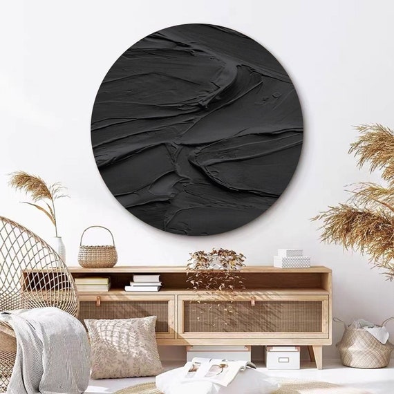 テクスチャ加工された黒い円形の壁アート、3D抽象画 - Etsy 日本