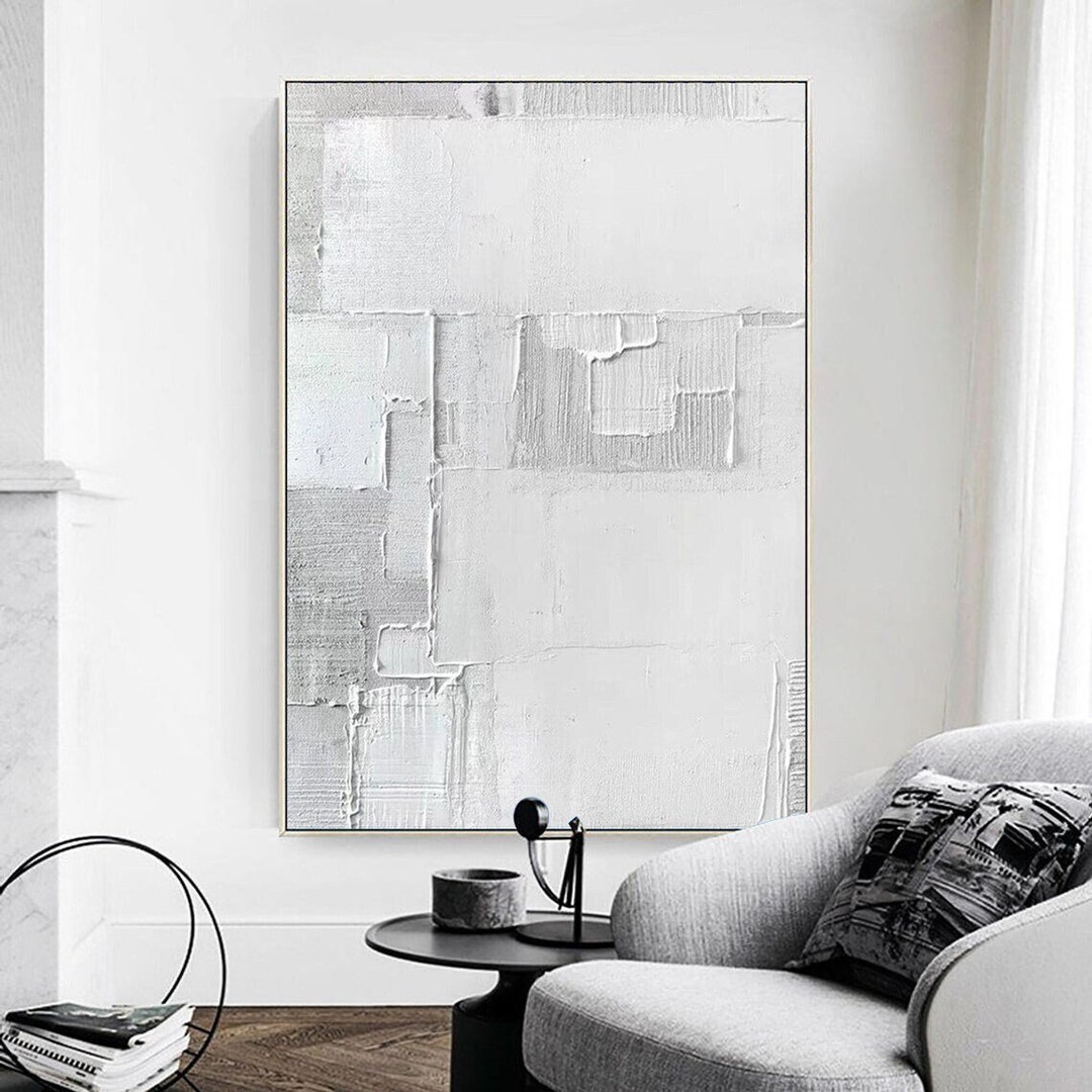 Grey and White Minimalist Painting Grey Wall Art Grey Textured Wall Art