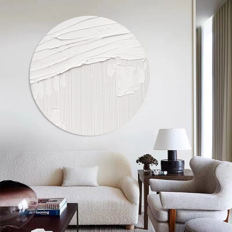 White Textured Art White Abstract Wall Art White Circle Etsy