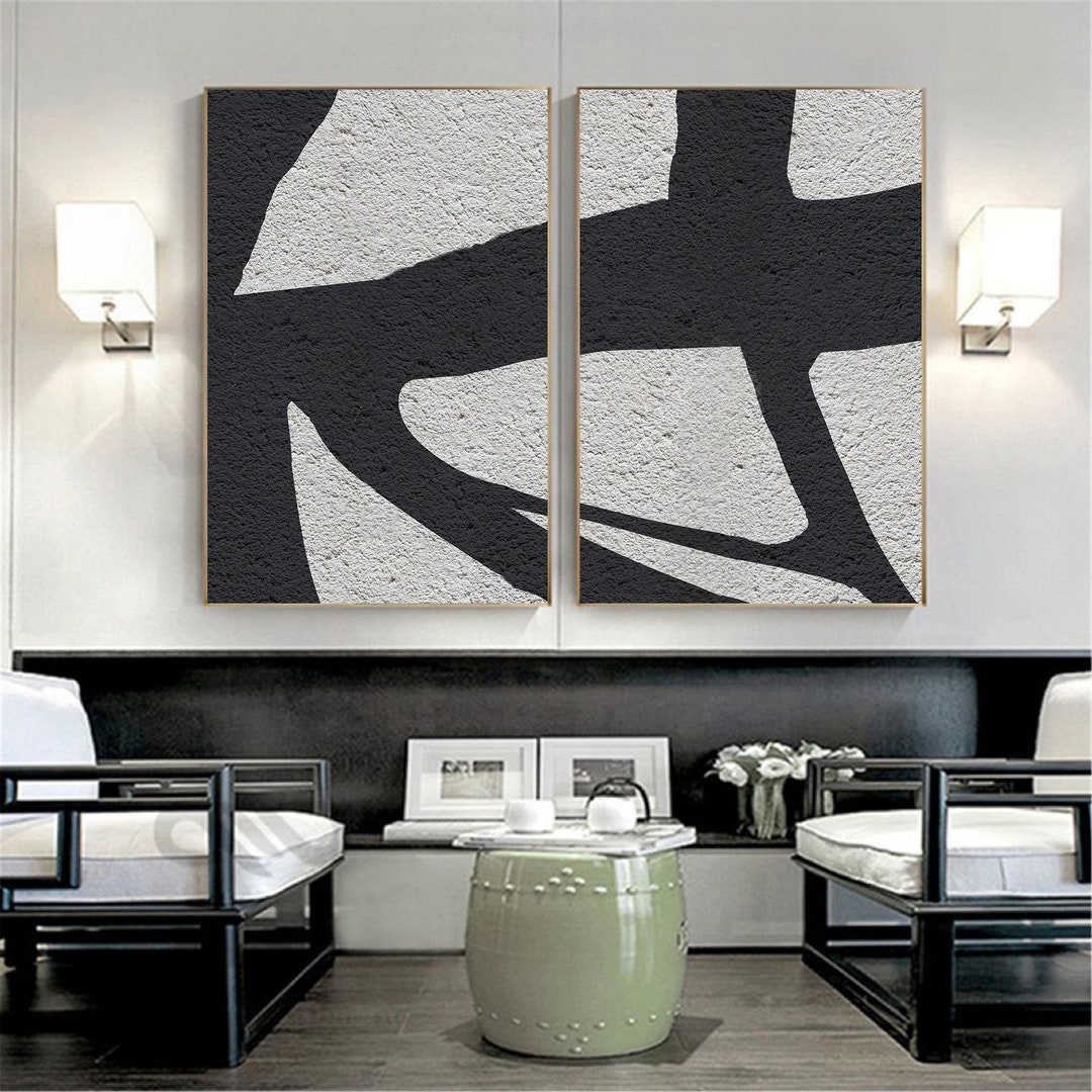 Set of 2 Black Wall Art Large Black and White Wall Art Black Etsy