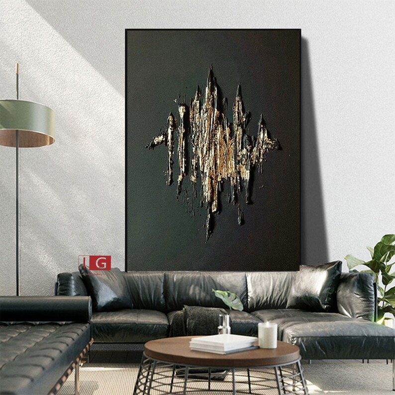 Large Black Abstract Painting Black and Gold Wall Art Gold Etsy