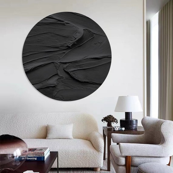 テクスチャ加工された黒い円形の壁アート、3D抽象画 - Etsy 日本