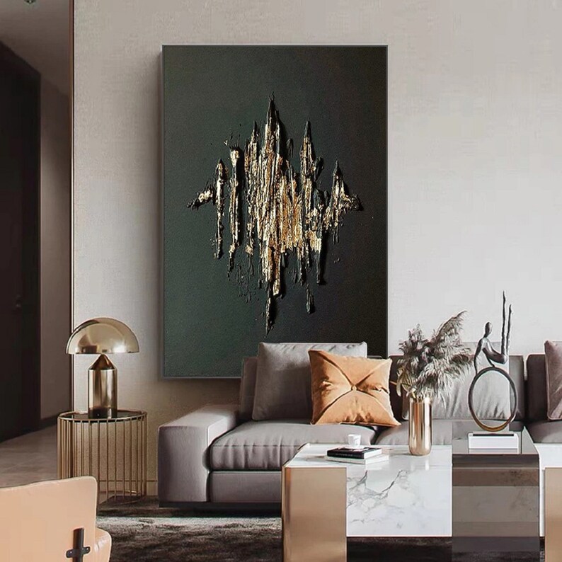 Large Black Abstract Painting Black and Gold Wall Art Gold Etsy