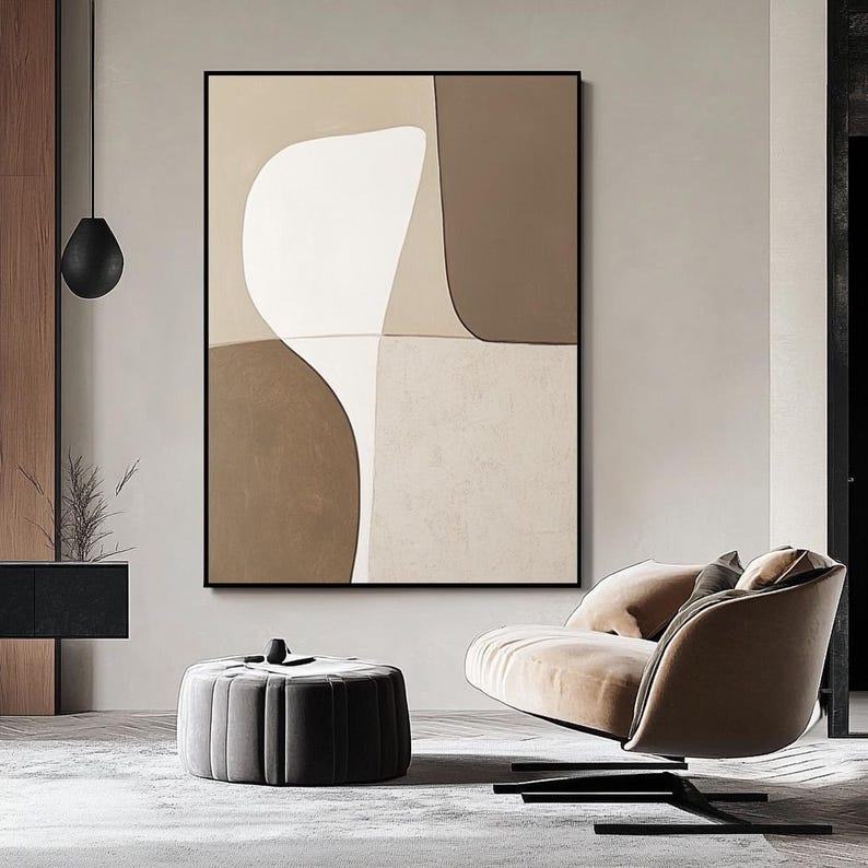 Large Beige Geometric Canvas Painting, Minimalist Painting,beige