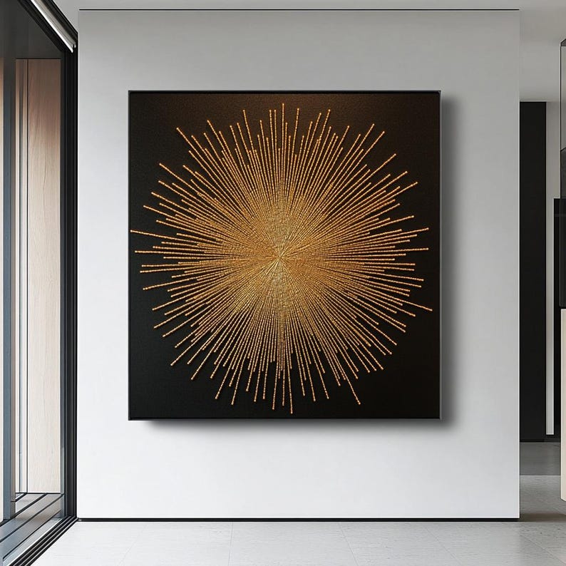 Black Gold Abstract Wall Painting Black Gold Sun Canvas Painting Black
