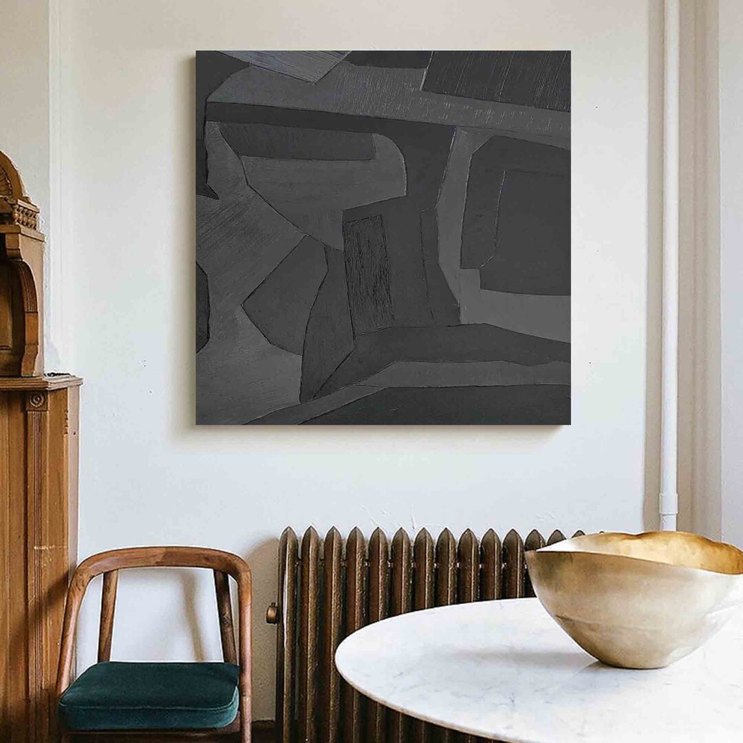Black Texture Painting Oversized 3D Plaster Painting Etsy