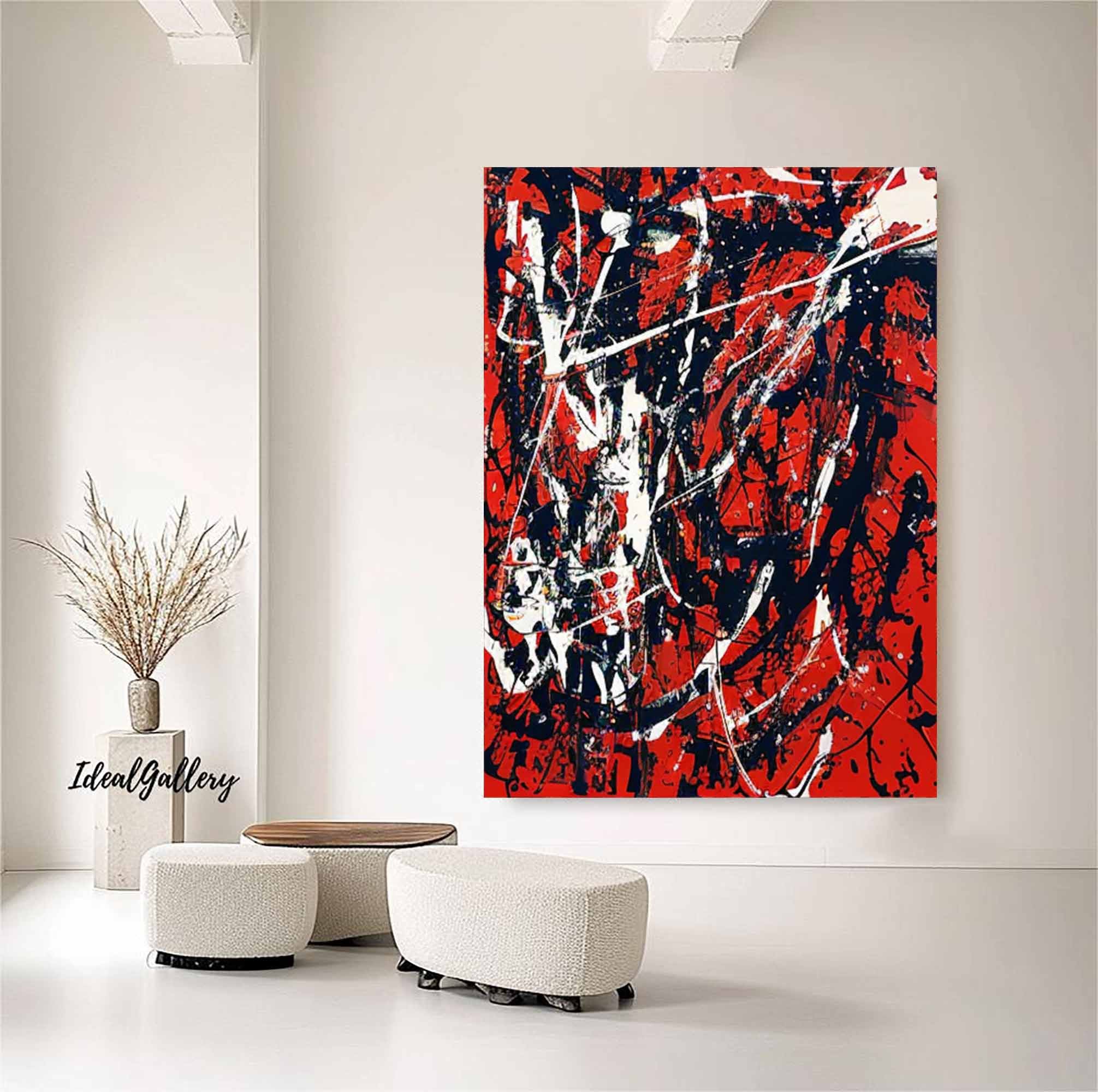 作者不詳　赤と黒の抽象画 キャンバスアート 1972年 作者不詳 赤と黒の抽象画 キャンバスアート 1972年