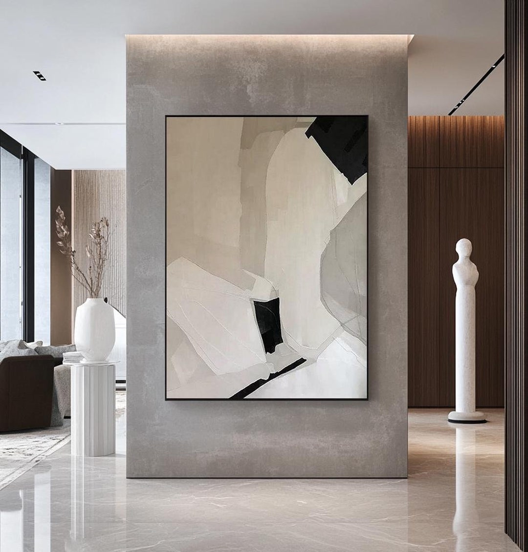 Large Beige Abstract Painting, Minimalism, Beige Canvas Painting, Beige