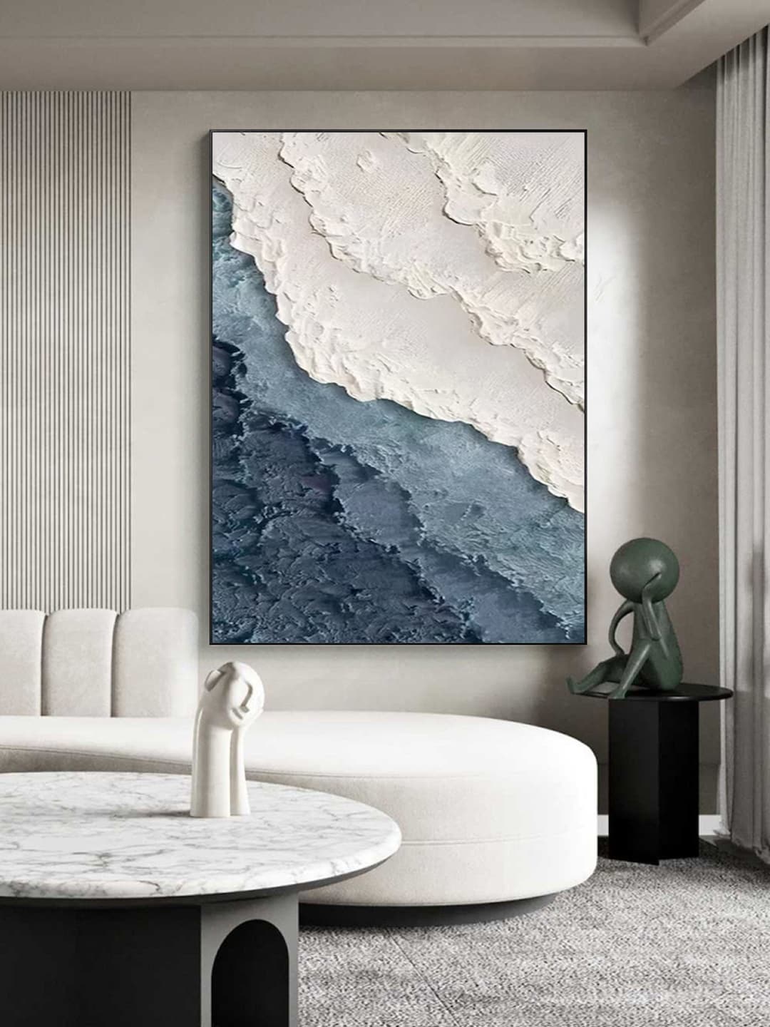 Blue and White Textured Wall Art Blue and White Abstract Art Large Blue ...