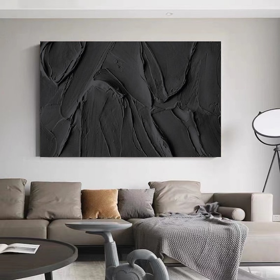 Abstract Black Painting Canvas Heavy Textured Art Pasty Painting Loft Style  Art Black Square Dark Painting Luxury Painting Hand Painted | TOTAL BLACK