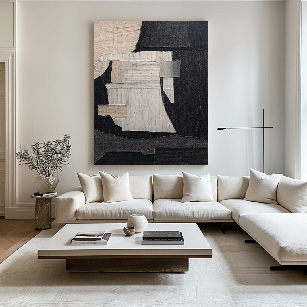 Black Wabi Sabi Wall Art Black Beige Abstract Painting Black Minimalist ...