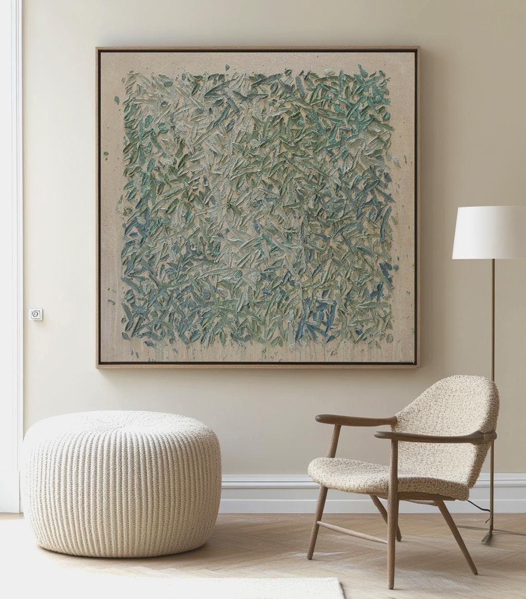 green 3D texture painting,sage green abstract art,green knife painting,sage green minimalist wall art,nordic green wall art,beige wabi-sabi