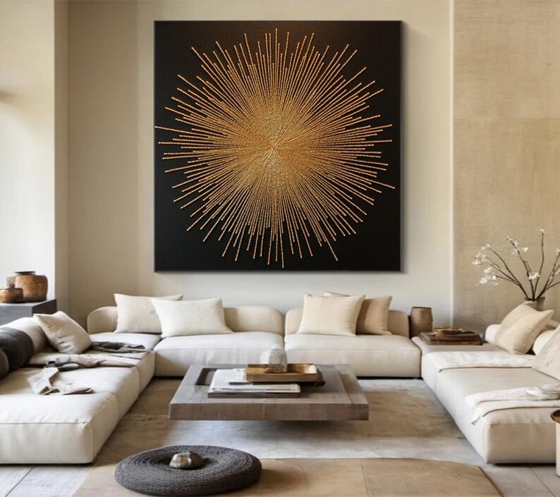 Black Gold Abstract Wall Painting Black Gold Sun Canvas Painting Black