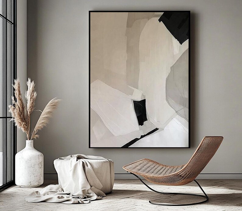 Large Beige Abstract Painting, Minimalism, Beige Canvas Painting, Beige