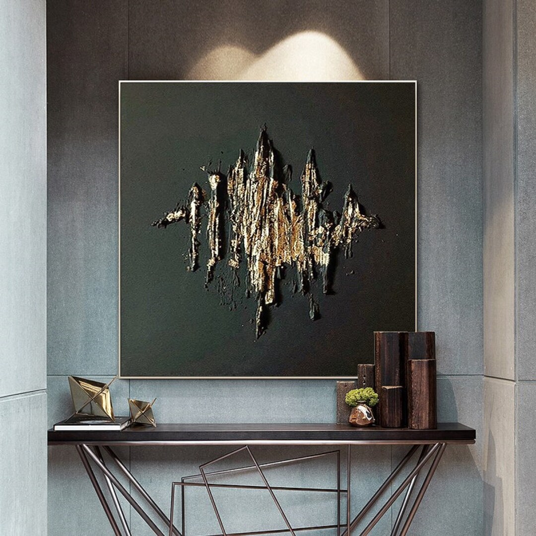 Plaster Wall Art Black and Gold Plaster Art Black and Gold Textured