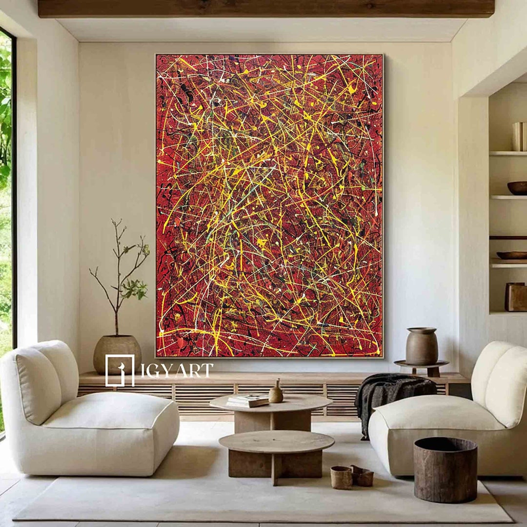 Jackson Pollock Style Art Jackson Pollock Canvas Art Large Red Canvas