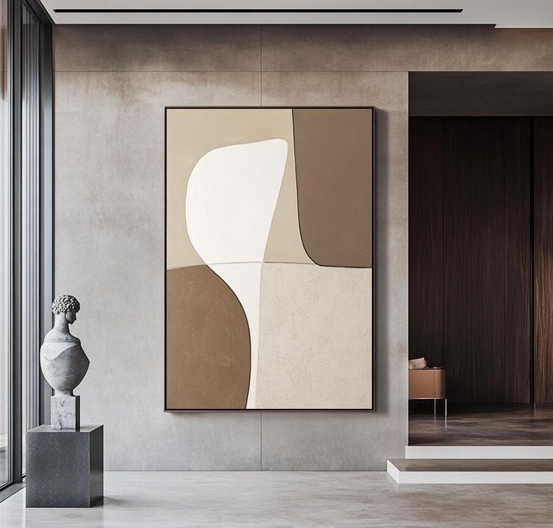 Large Beige Geometric Canvas Painting, Minimalist Painting,beige