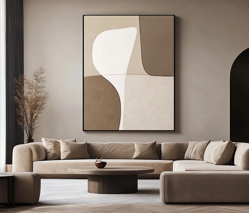 Large Beige Geometric Canvas Painting, Minimalist Painting,beige