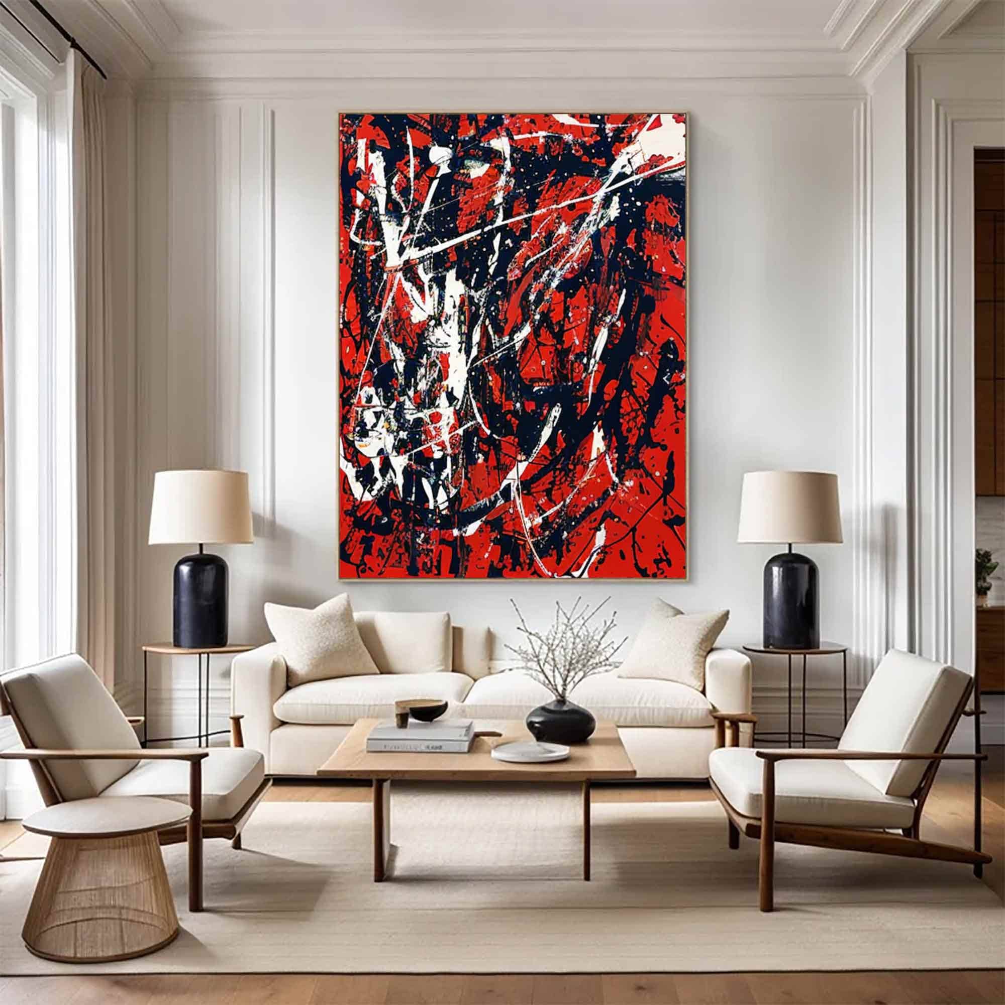 作者不詳 赤と黒の抽象画 キャンバスアート 1972年 作者不詳 赤と