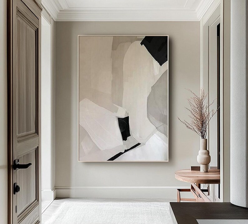 Large Beige Abstract Painting, Minimalism, Beige Canvas Painting, Beige