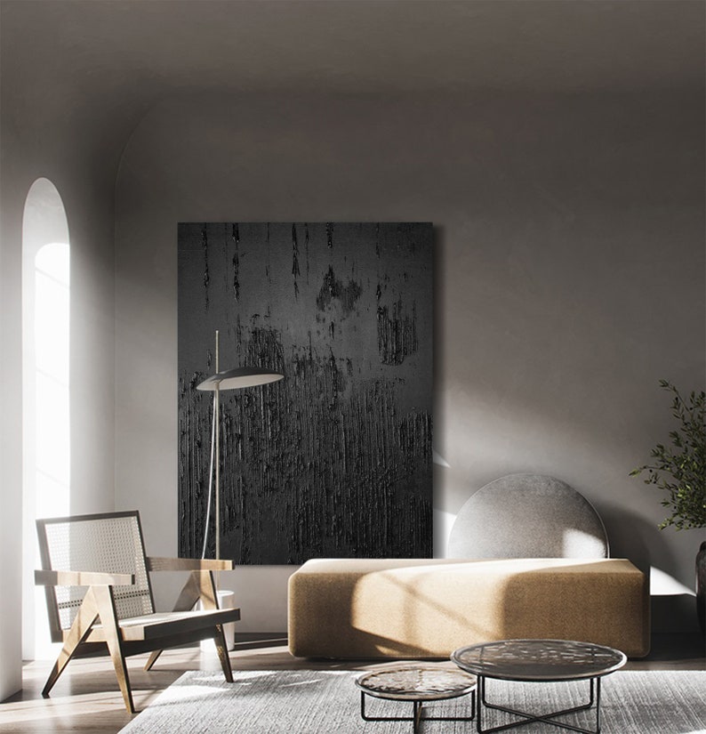 Black3dtextured Painting,3d Plaster Painting,minimalist Painting,large