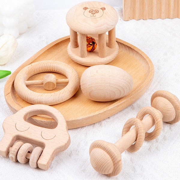 Wooden Baby Rattle Etsy