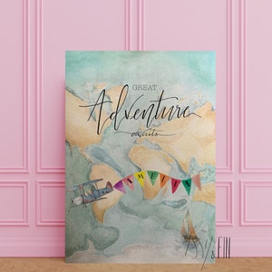 Gepersonaliseerde kinderavontuur kaart illustratie Art Print, gepersonaliseerde Kids Art Print, gepersonaliseerde kinderkamer kunst aan de muur, nieuwe Baby Art Print