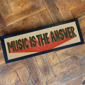 Music Is the Answer Framed Panoramic Print, Music Slogan Sign, Music Print, Slogan Sign, Gallery Wall Art, Music Sign, Panoramic Frame