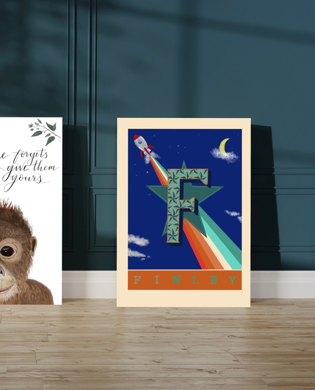 Personalised Custom Bold Rocket Name Childrens Art Print Etsy