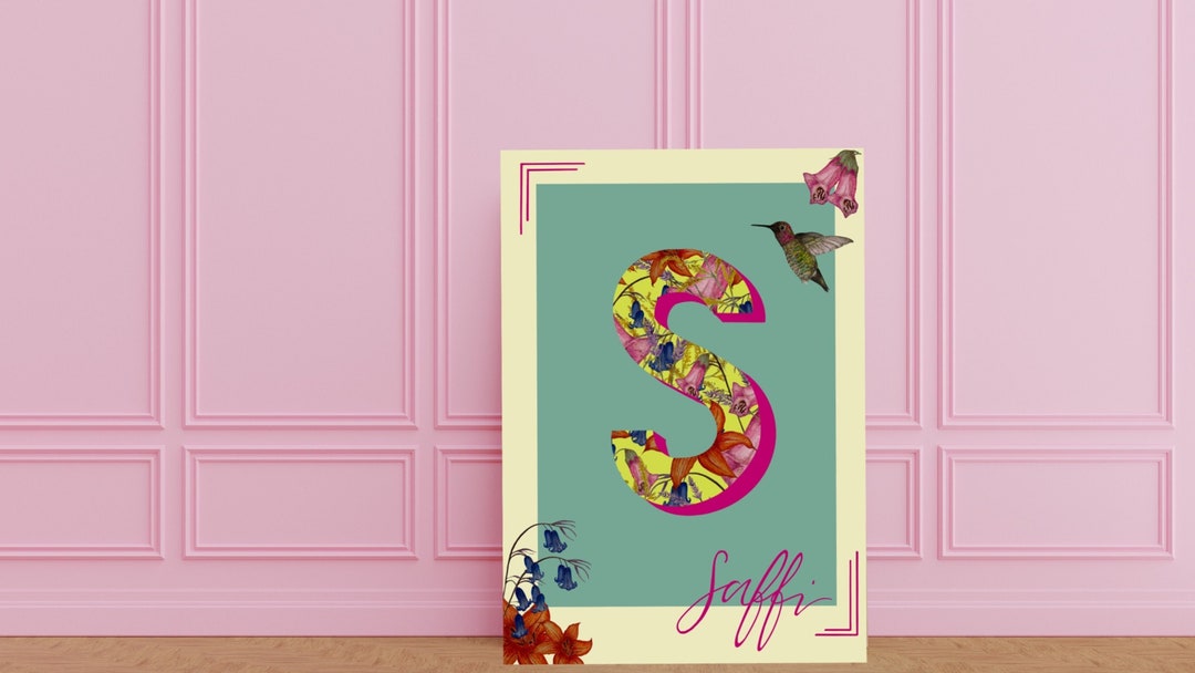 Personalised Name Initial Floral Art Print Poster, Nursery Wall Art ...