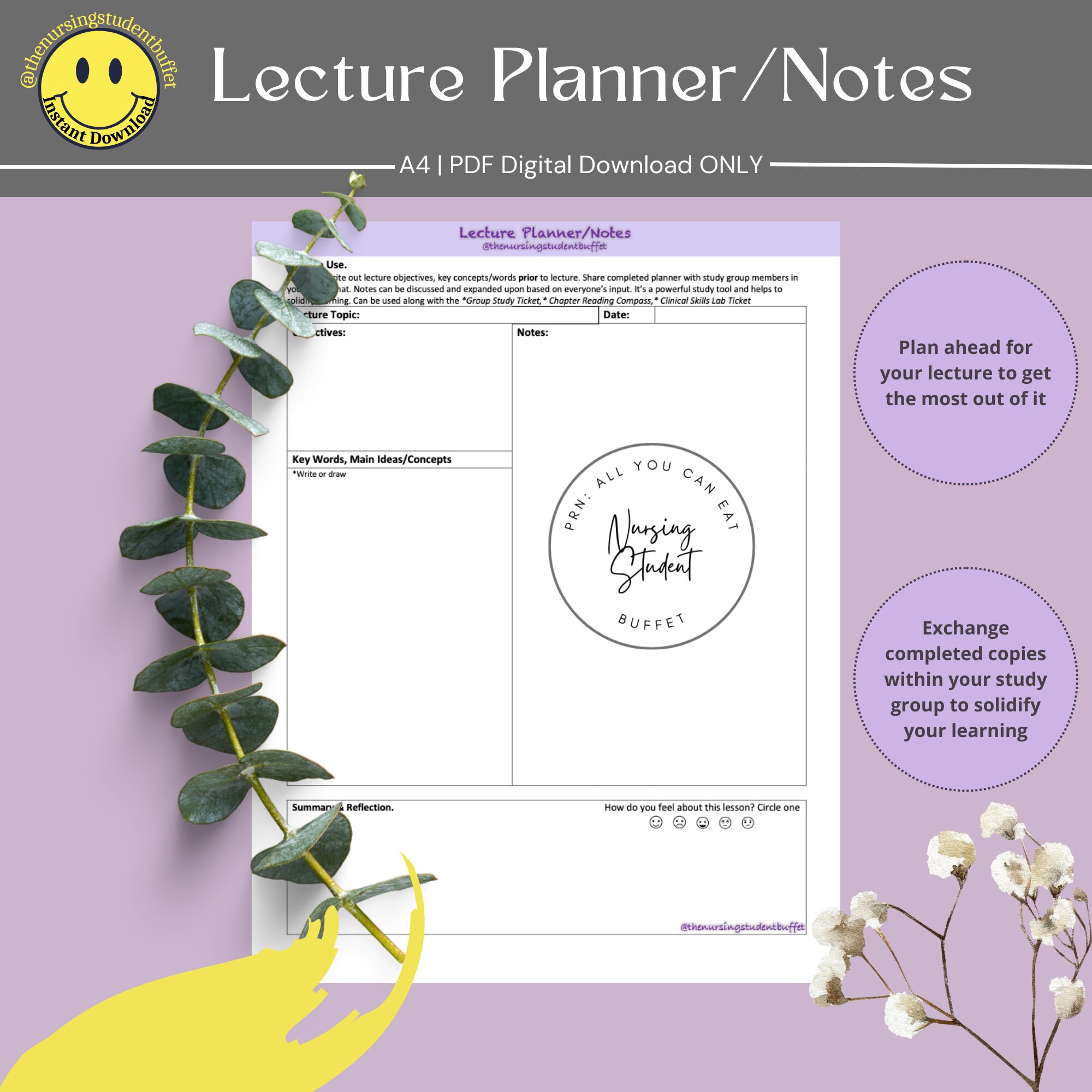 Nursing Lecture Planner Notes, Chapter Reading Compass, Nursing Note
