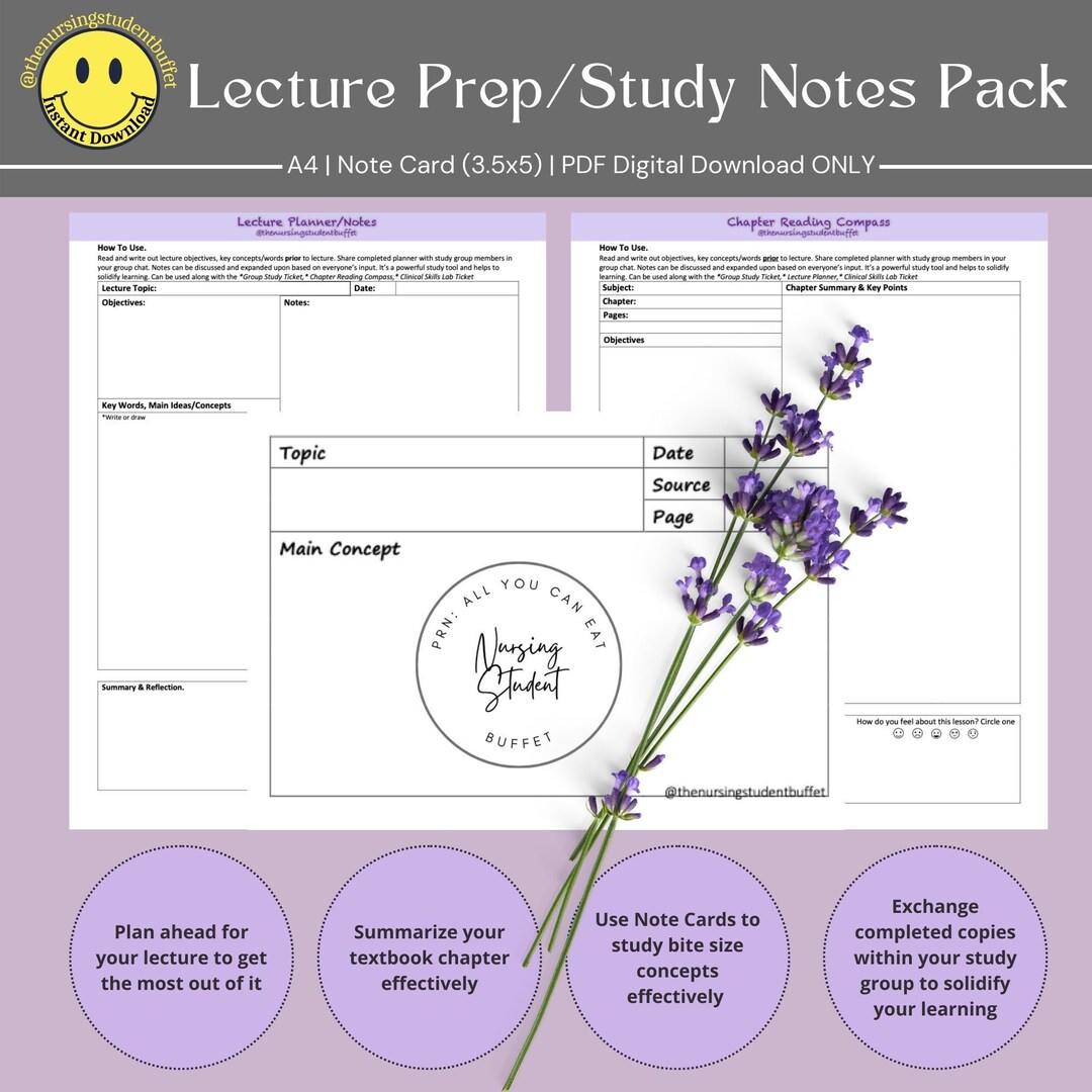 Nursing Lecture Planner Notes, Chapter Reading Compass, Nursing Note