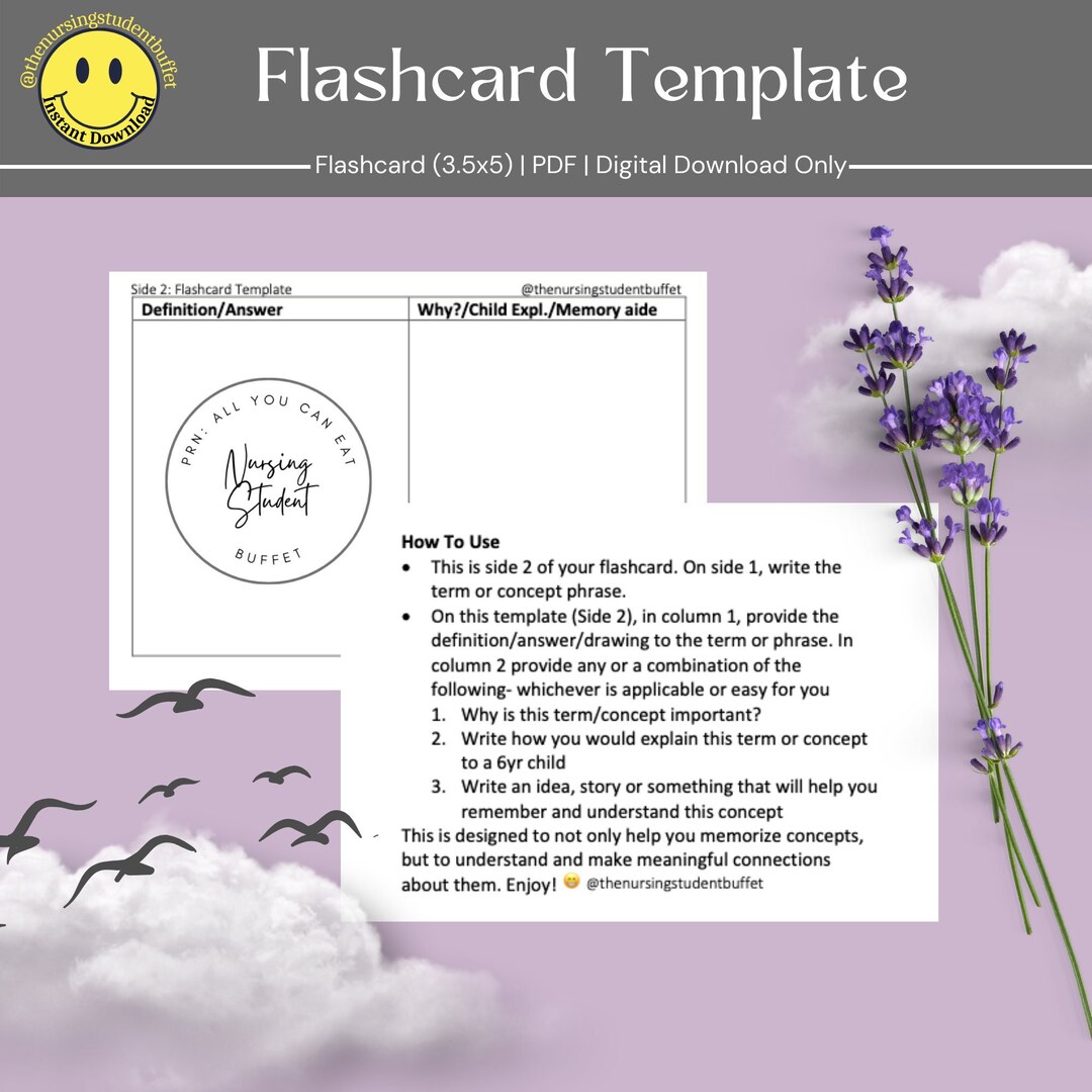 Flashcard Template | Note Card | Digital File | Flash Card | Nursing ...
