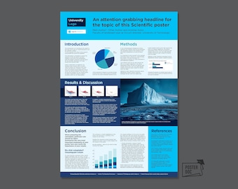 Plantilla de PowerPoint para póster científico - Póster académico - Plantilla para póster científico - DIN A0 azul claro/azul