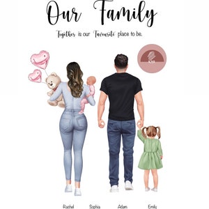 Family print with newborn baby. Customised and made to order. Perfect gift for friends and christenings.