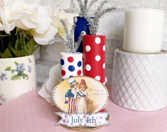 Retro Vintage Style 4. Juli Knaller Kitsch MCM Rot Weiß Blau Lametta Gold Silber In anschließende Unabhängigkeitstag Glitter Wunderkerze